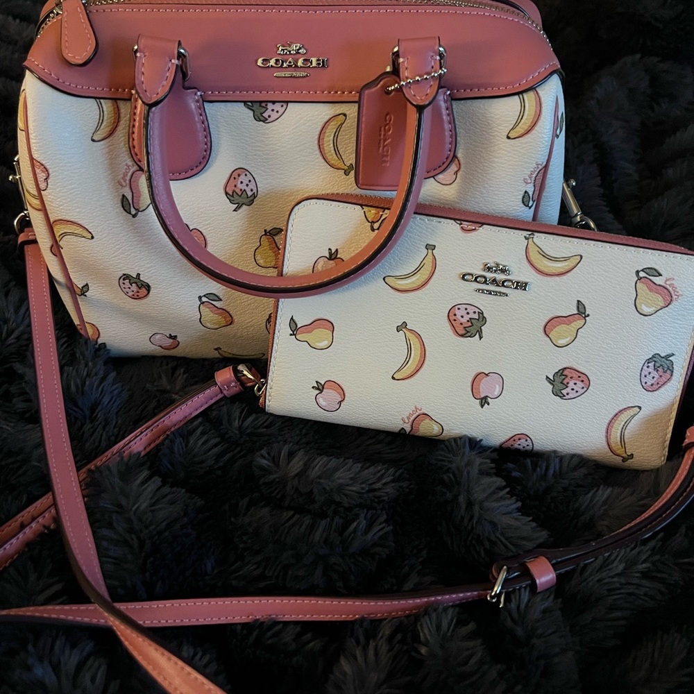 Coach Cream and Pink Satchel with Fruit Design
